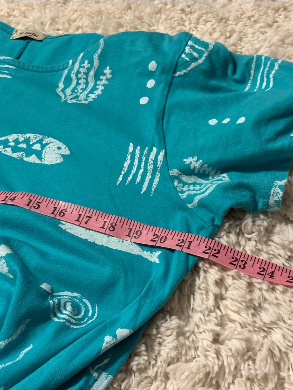 Cactus Turquoise Fish-Print Cotton Short Sleeve Pocketed Shift Dress nautical - Picture 4 of 6